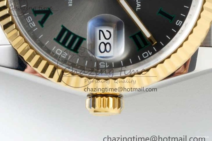 DIWF 904L SA3235 1:1 YG DateJust on Steel Bracelet Jubilee 36mm Best SS Markers Gray Dial Edition Green 0404